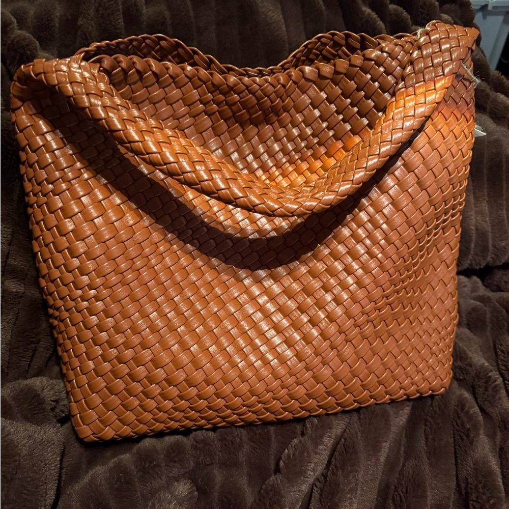 Anthropology Elegant Brown Woven Tote Bag